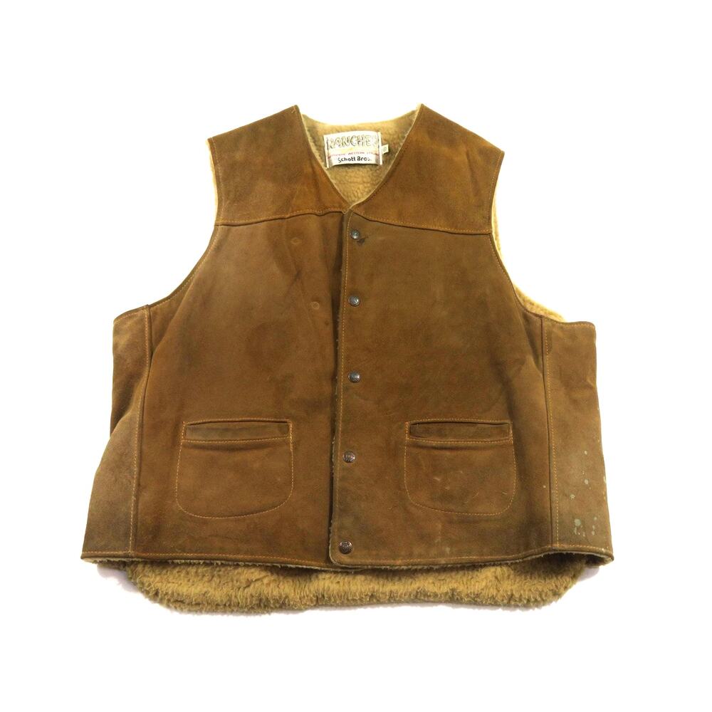 Schott Bros Rancher Western Leather Sherpa Brown Vest Sz 2XL 70s